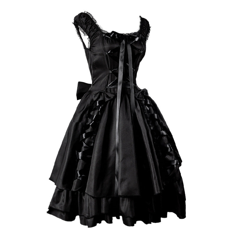 Black Renaissance Dress Rope High Waist