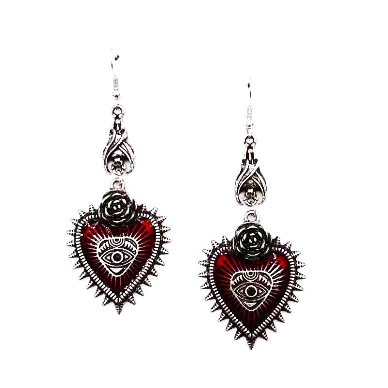 Evil Eye Red Heart Earrings