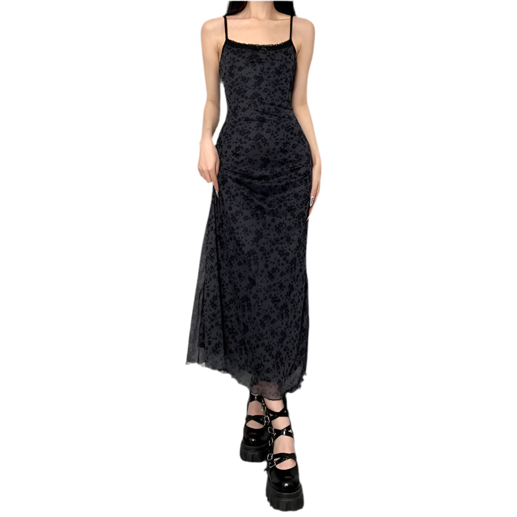 Black Retro Floral Dress