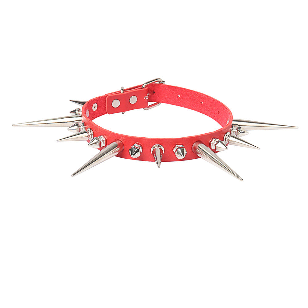 Long Spike Leather Collar