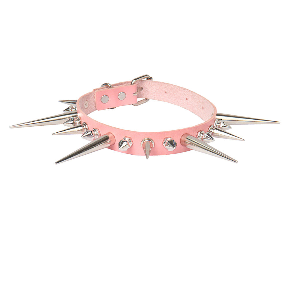 Long Spike Leather Collar