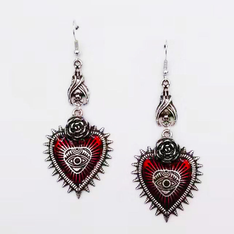 Evil Eye Red Heart Earrings