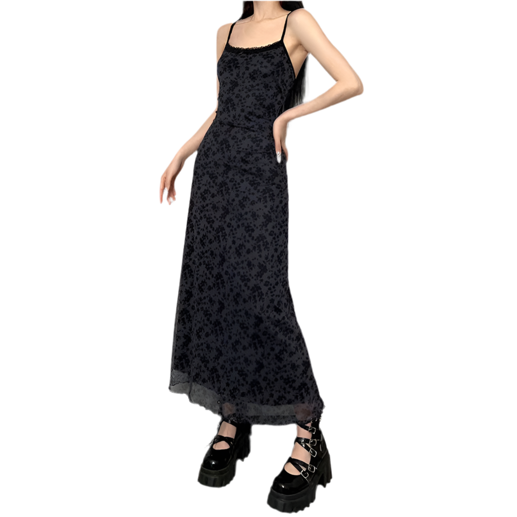 Black Retro Floral Dress