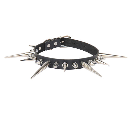 Long Spike Leather Collar